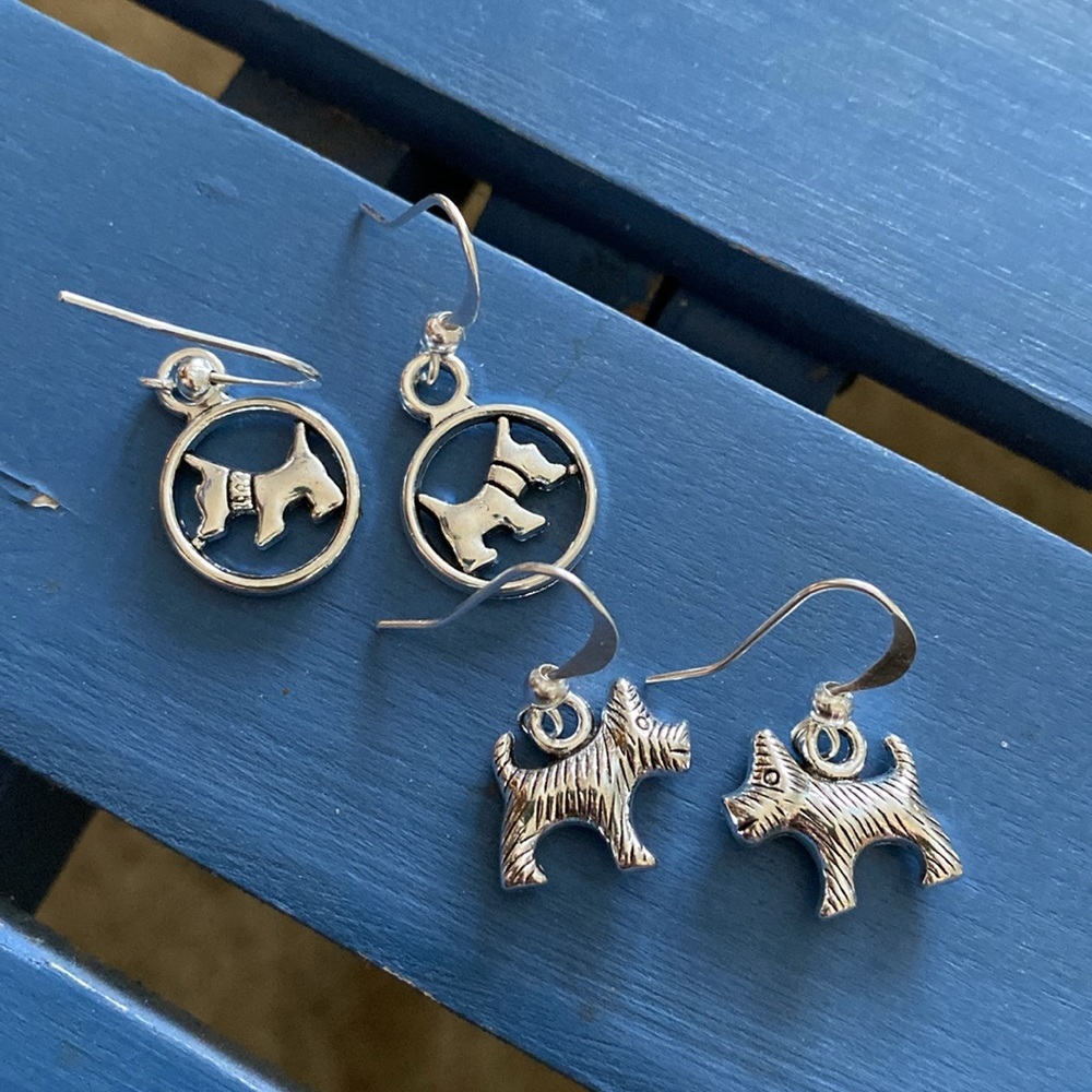 Scottie Dog Earrings Hand Crafted NEW Two Pairs Pierced Silvertone